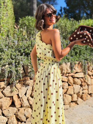 Ensemble PAROS polka dots jaune&chocolat (pré-commande)