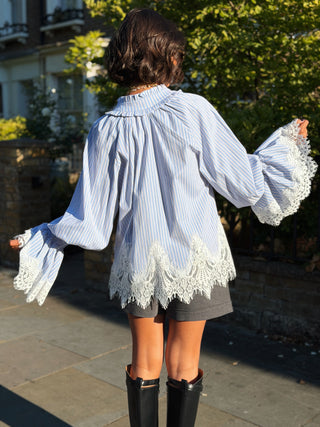 Blouse  DENTELLE rayée bleu ciel