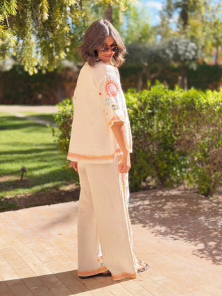 Pantalon broderies colorées