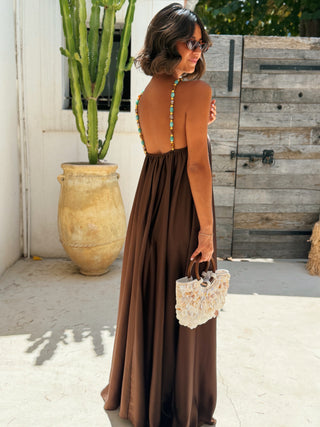 Robe LÉONE satinée chocolat