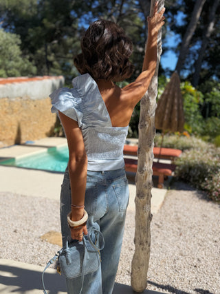 Top court volant bleu