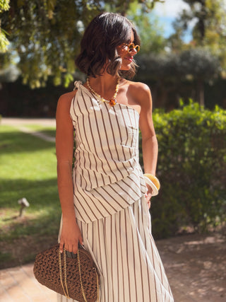 Ensemble ONE SHOULDER blanc&chocolat