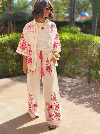Chemise brodée rose