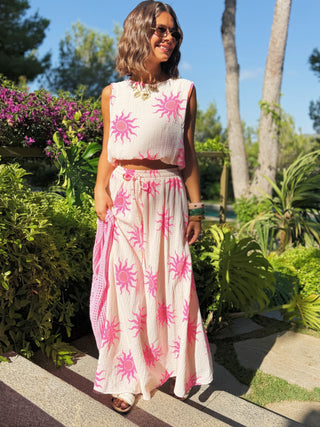 Ensemble en gaze de coton SOLEIL blanc&rose
