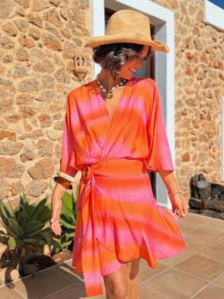Robe portefeuille rose&orange