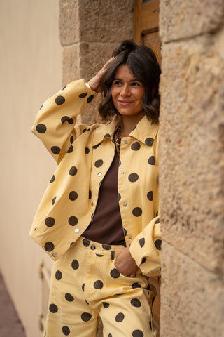 Veste POLKA DOTS  jaune&chocolat