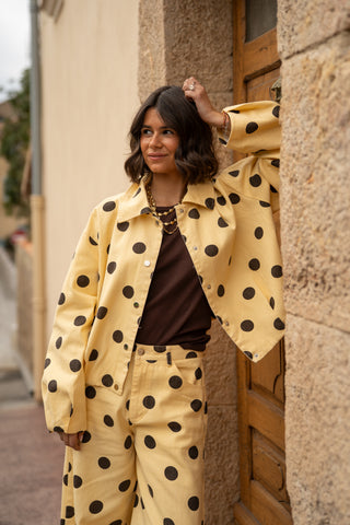 Veste POLKA DOTS  jaune&chocolat