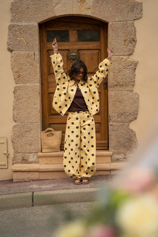 Pantalon POLKA DOTS jaune&chocolat