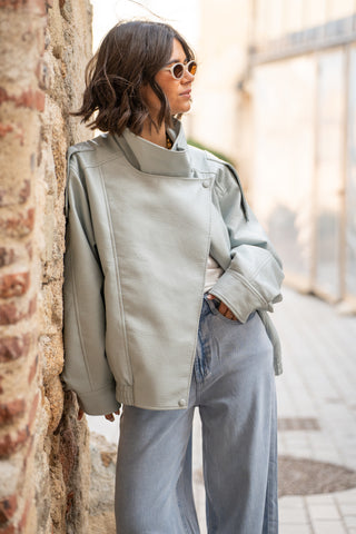 Bombers COL MONTANT façon cuir bleu ciel