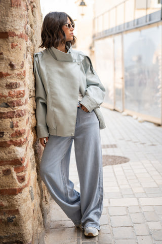 Bombers COL MONTANT façon cuir bleu ciel