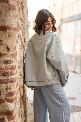 Bombers COL MONTANT façon cuir bleu ciel