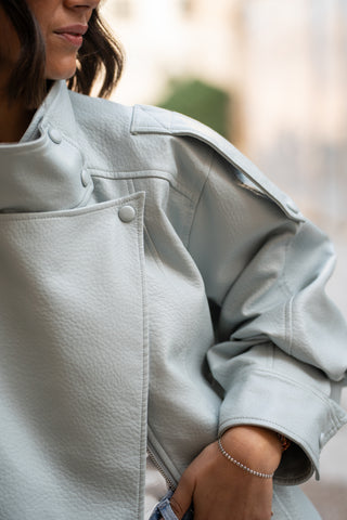 Bombers COL MONTANT façon cuir bleu ciel