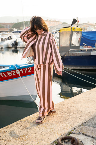 Veste RAYÉE chocolat&rose