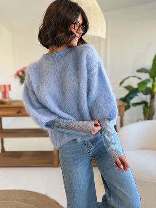 Top DENTELLE bleu ciel