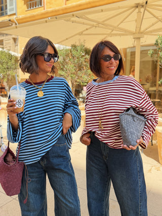 Tee-shirt MARINIÈRE marine&bleu - col bordeaux