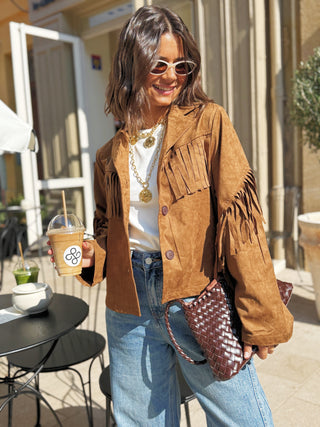 Veste a FRANGES camel