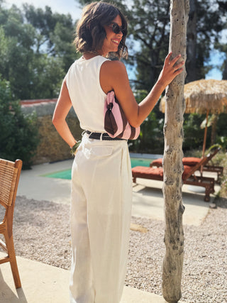 Pantalon en LIN blanc avec sa ceinture
