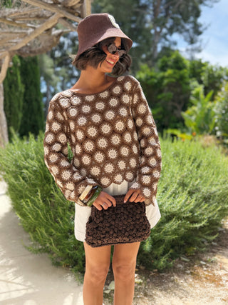 Top en crochet écru&chocolat