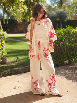 Chemise brodée rose