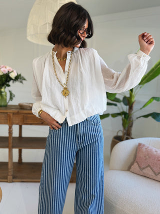 Chemise courte en voile de coton LYLOU blanc