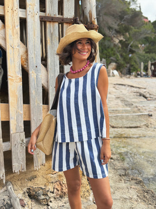 Ensemble FORMENTERA rayé marine&blanc
