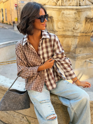 Chemise double carreaux chocolat