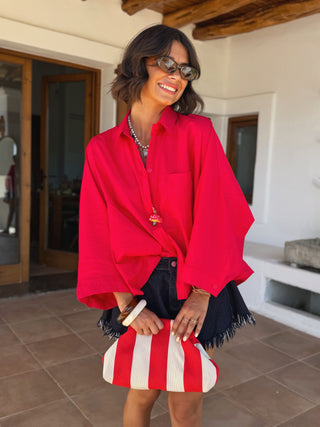 Pochette RAYÉE rouge&blanc