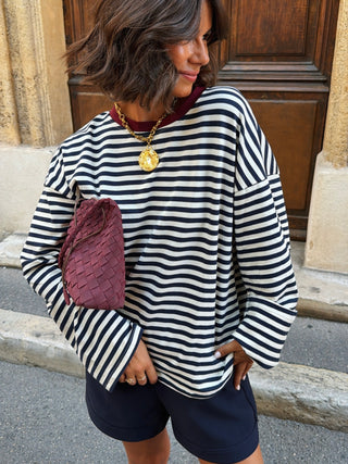 Tee-shirt MARINIÈRE marine&écru - col bordeaux