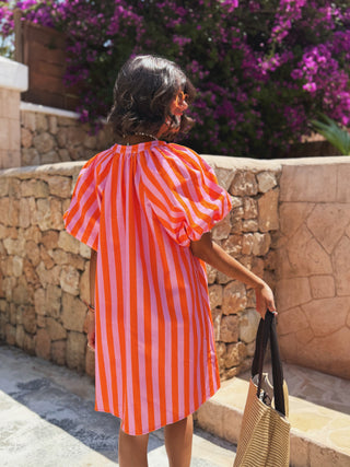 Robe courte rayée rose&orange
