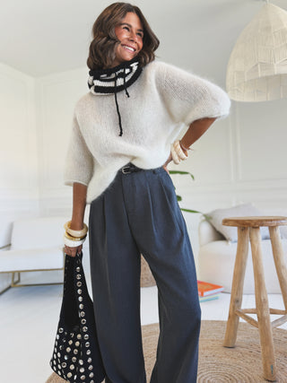 Pull manches courtes MOHAIR écru