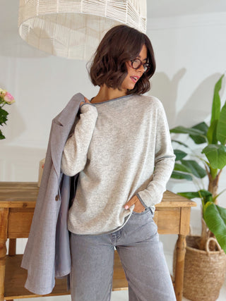 Pull BICOLORE avec du cachemire gris chiné