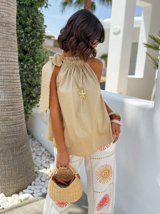 Top PATCH en coton beige