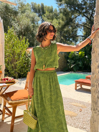 Ensemble CALIFORNIA broderie anglaise vert