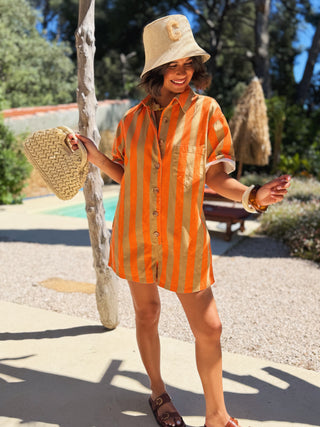 Combi-short OHLALA rayée beige&orange