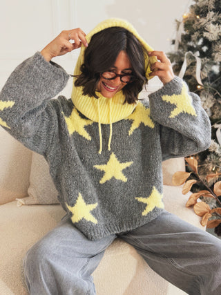 Pull ÉTOILE gris&jaune