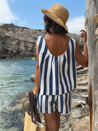 Ensemble FORMENTERA rayé marine&blanc