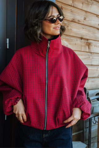 Veste bordeaux à carreaux marine