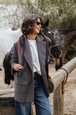 Blazer OVERIZE a carreaux marine&chocolat