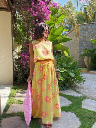 Ensemble en gaze de coton SOLEIL jaune&rose