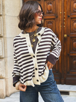 Gilet RAYÉ marron&écru