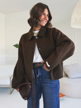Veste  100% laine chocolat - handmade