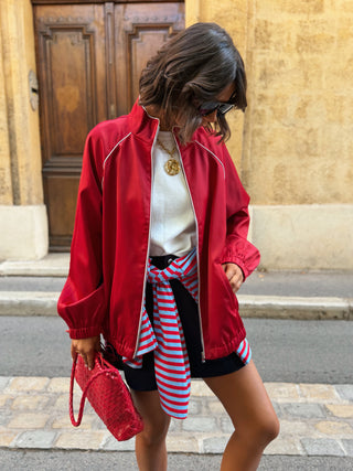 Veste façon jogging satiné rouge