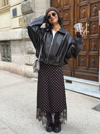 Jupe à POIS avec sa dentelle chocolat