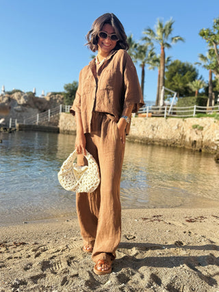 Pantalon en LIN chocolat