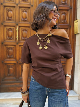 Tee-shirt ASYMÉTRIQUE chocolat