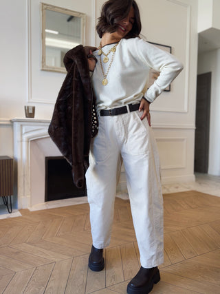 Pantalon barrel VELOURS écru
