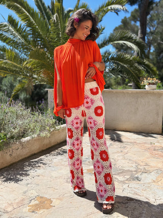 Pantalon CROCHET framboise&orange