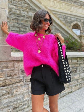 Pull DAN en mohair rose fluo