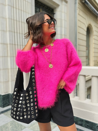 Pull DAN en mohair rose fluo