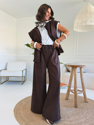 Pantalon façon daim chocolat